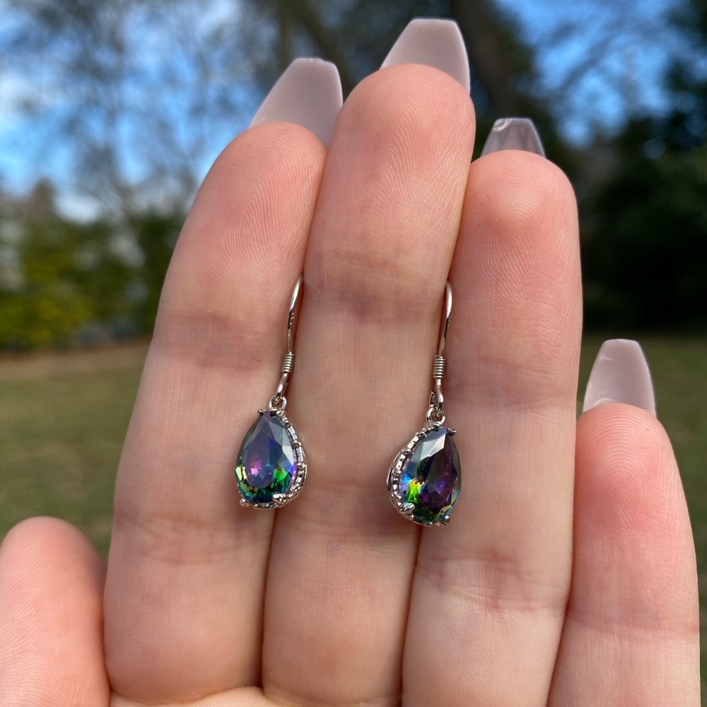 NEW Gorgeous 925 Silver Earrings Mystic Topaz - Picture 3 of 6